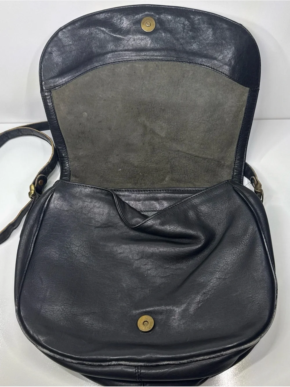 Classic Black Leather Crossbody Saddle Bag by The Bridge